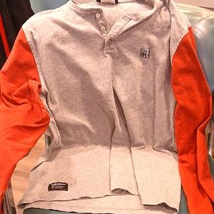 The Hundreds Gray and Rust Long Sleeve Henley Shirt